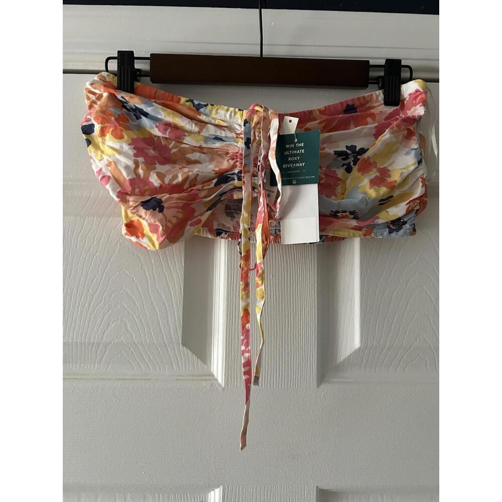 NWT Roxy White Floral Printed Island Hops Halter Tube Top Size Small